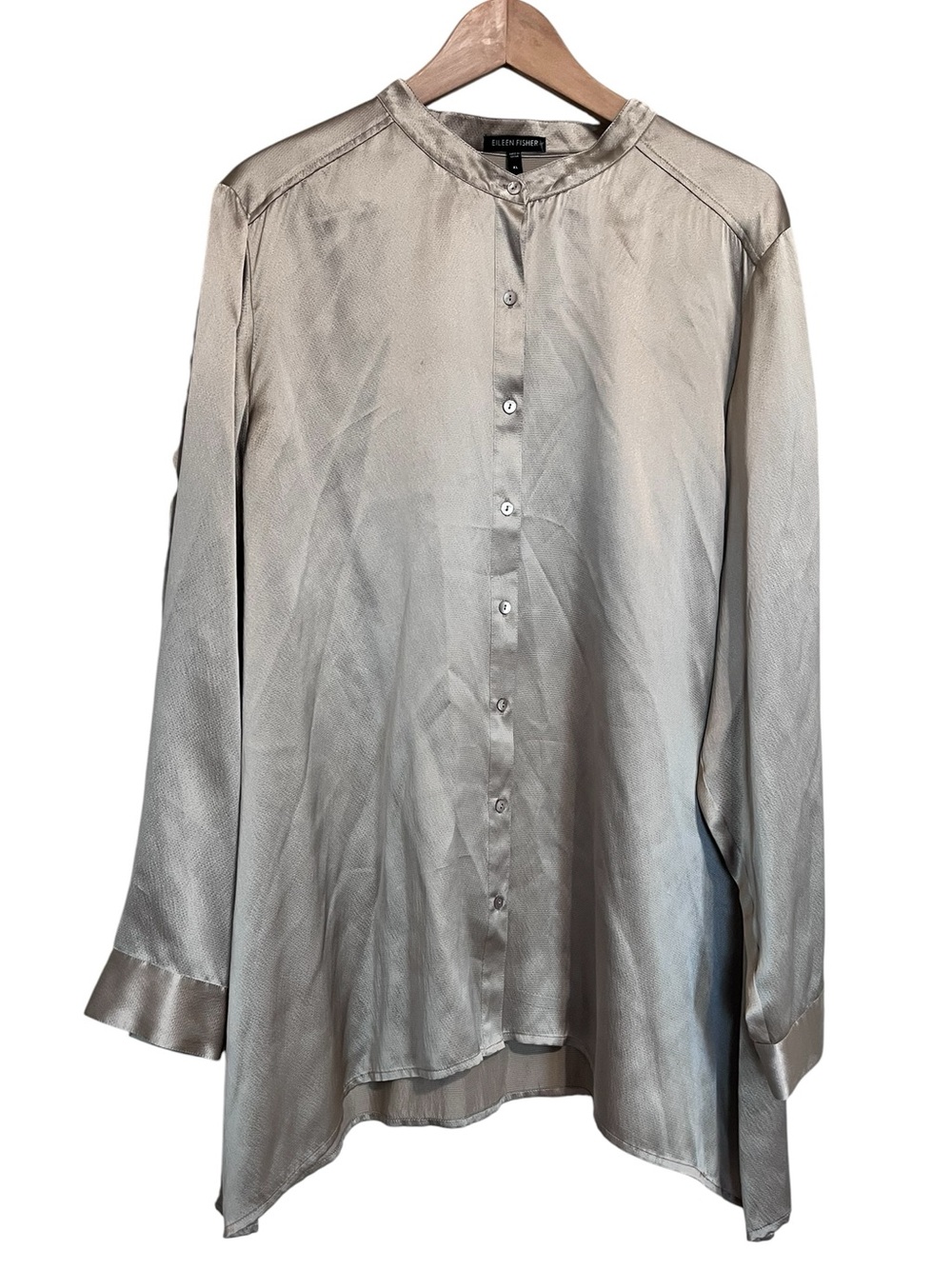 Eileen Fisher Champagne Silk Button-Front Blouse